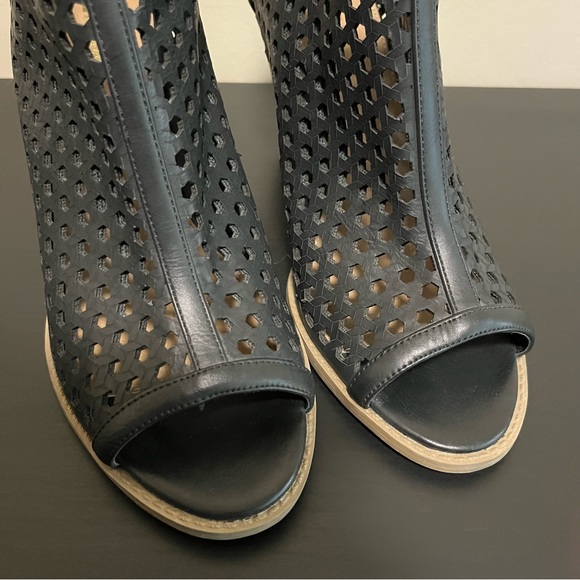 Report Ronda Perforated Peep Toe Ankle Boots | Black Faux Leather - Picture 5 of 12
